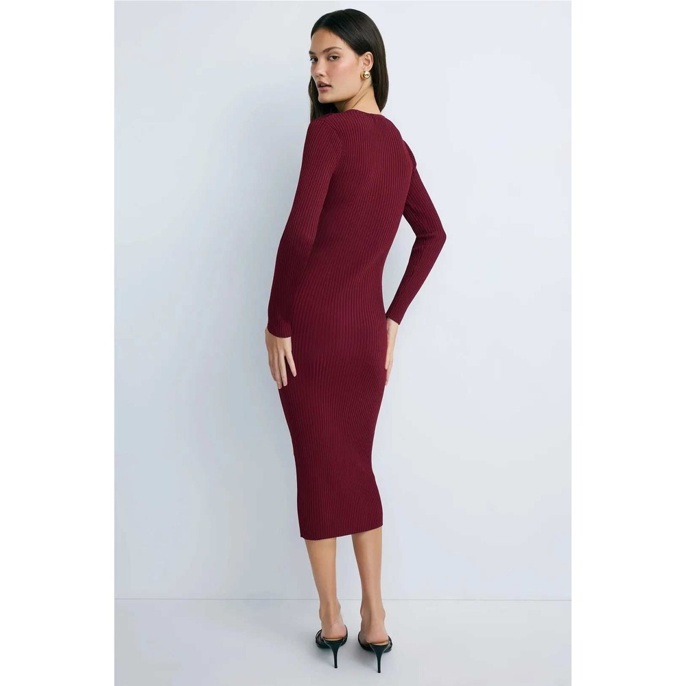 Adam Lippes RTR Geo Knit Midi Dress Burgundy Long Sleeve Midi Dress XL SEE FLAW - Picture 2 of 11